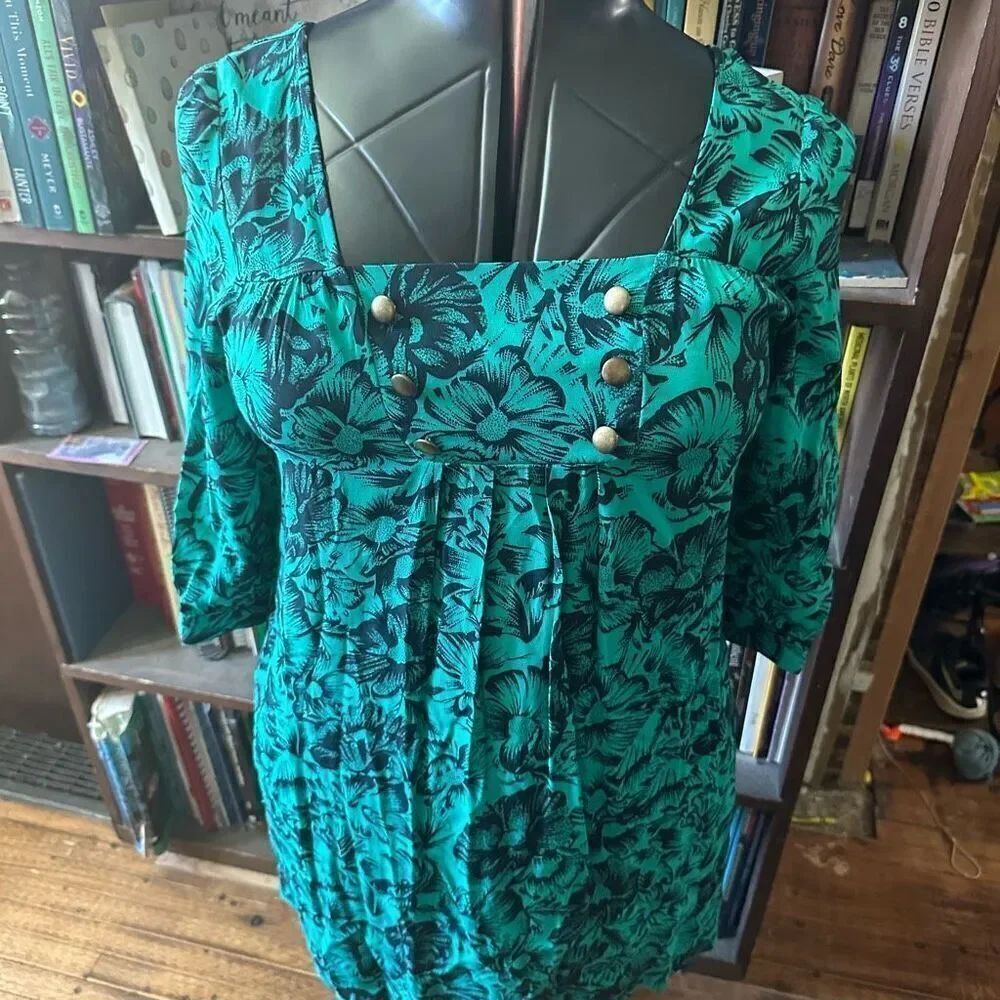 Anthropologie Maeve green square neck sz 4 mini dress